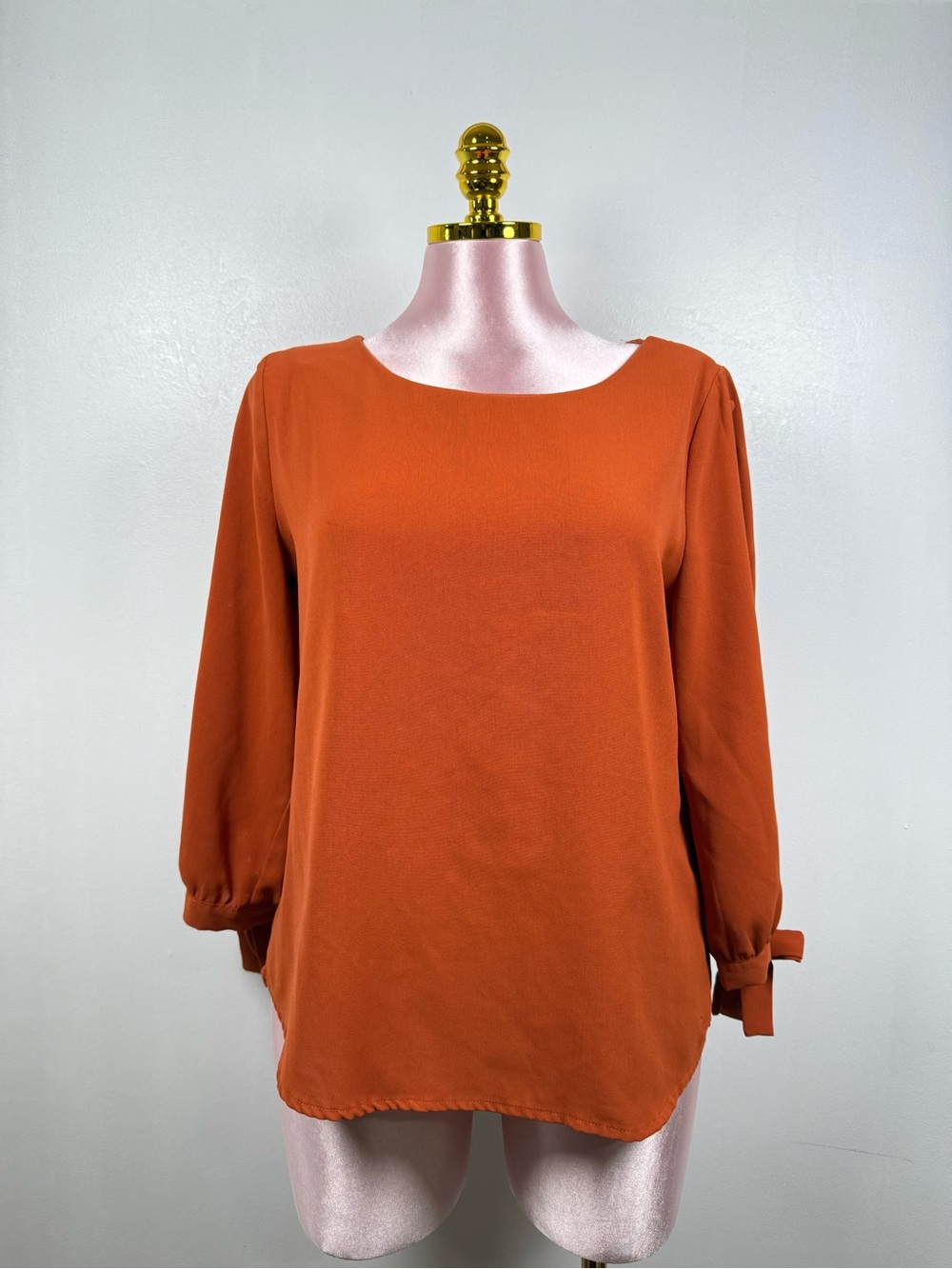 Milk & Honey Blouse Orange Long Sleeve Tie Cuff Boat Neck Size Large